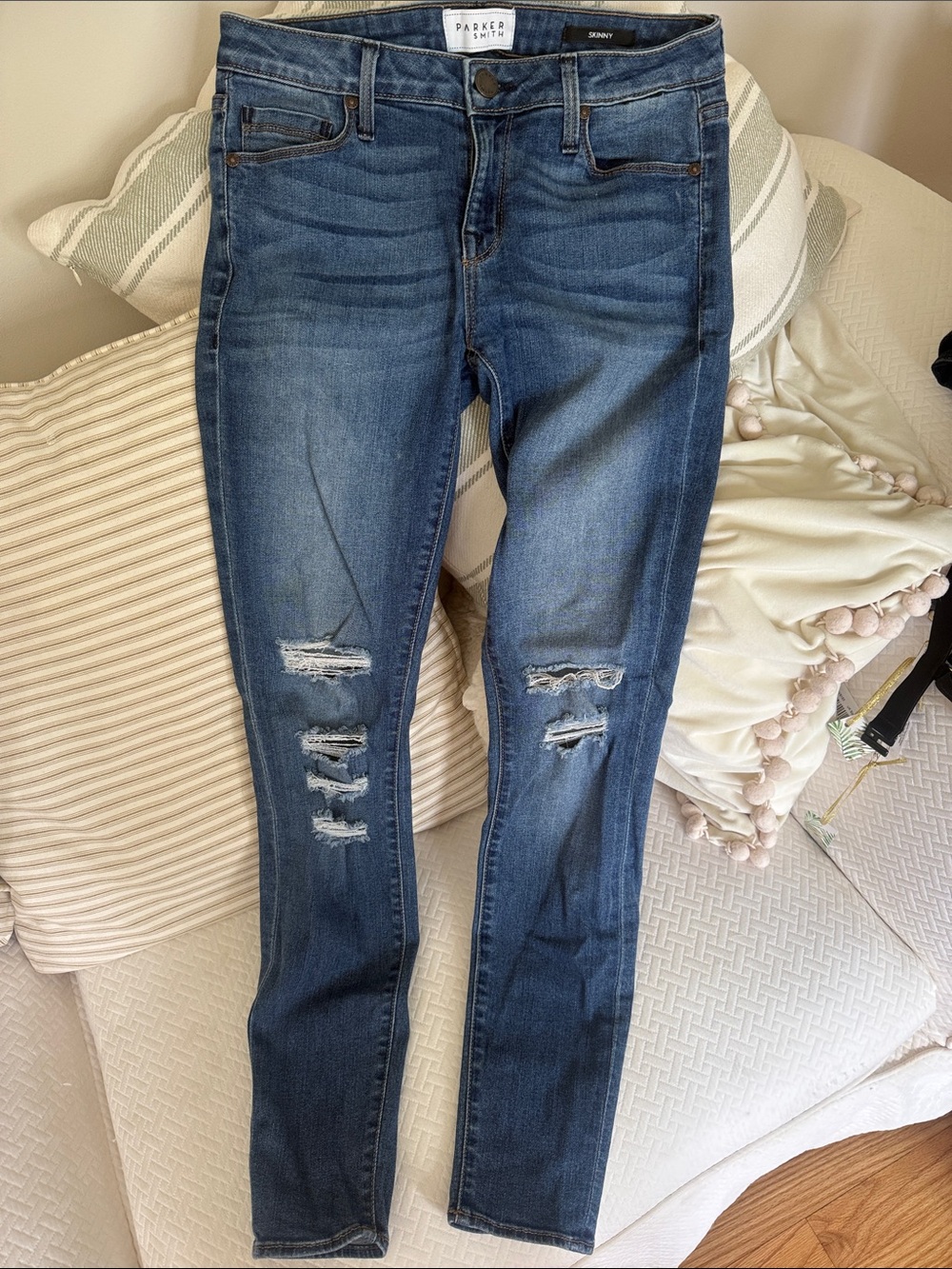 Medium Blue Distressed Skinny Jeans - Women